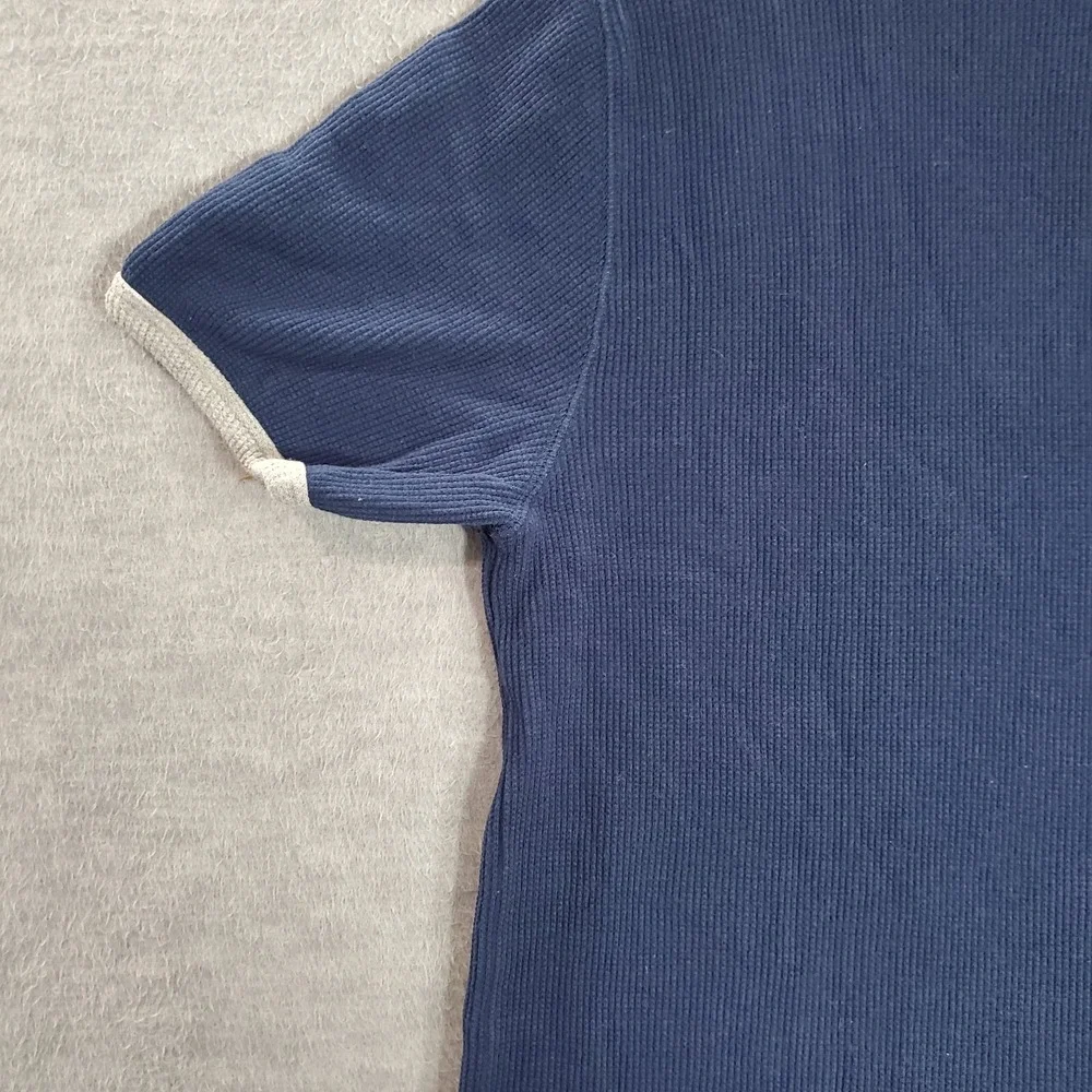 VINTAGE Guess Boys T-Shirt 2XL Blue Ringer Waffle Knit Logo Embroidered Peru 90s